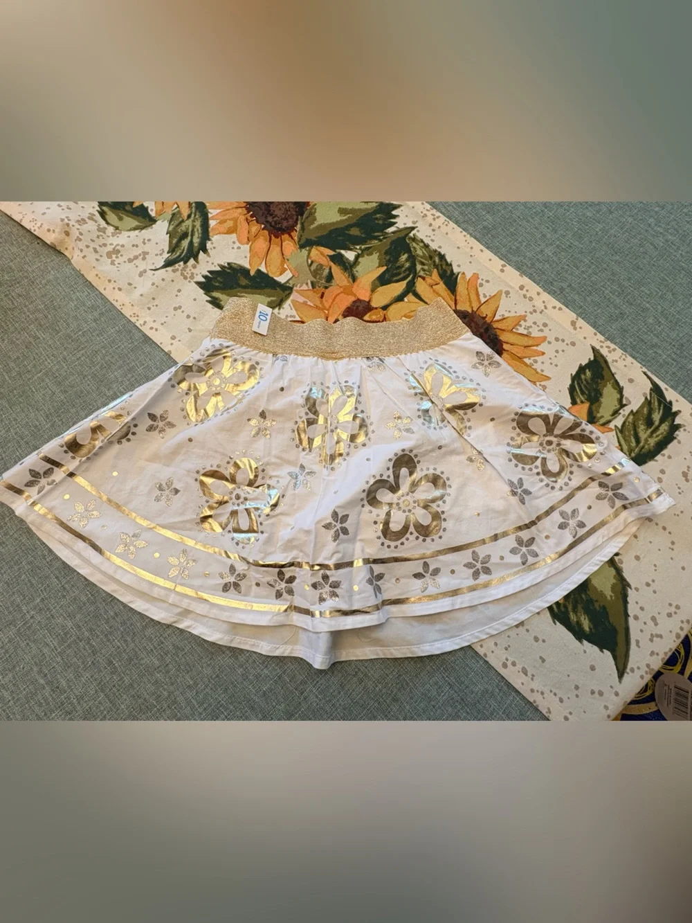 NWT Justice White Gold Sequin Floral Skirt Girls Tween